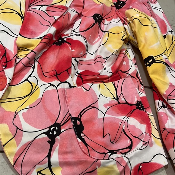 George Stretch Women Y2K Blazer 10 Cropped Stretch Shoulder Pads Floral Abstract - Picture 2 of 7